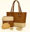 3-Piece Women's Leather Handbag Set – Tote, Crossbody & Pouch (Brown/Beige)