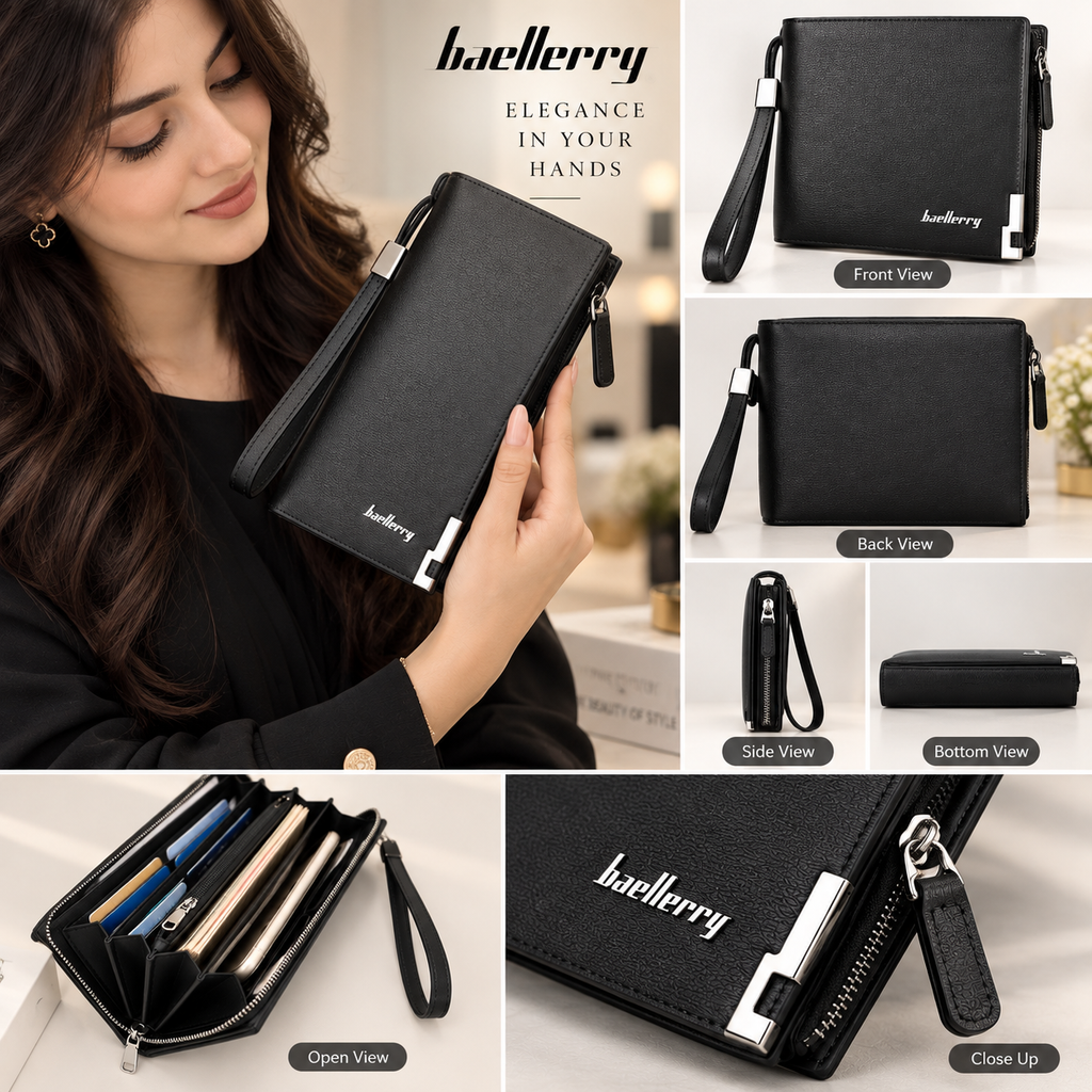 Formal PU Leather Clutch Bag for Women - Black