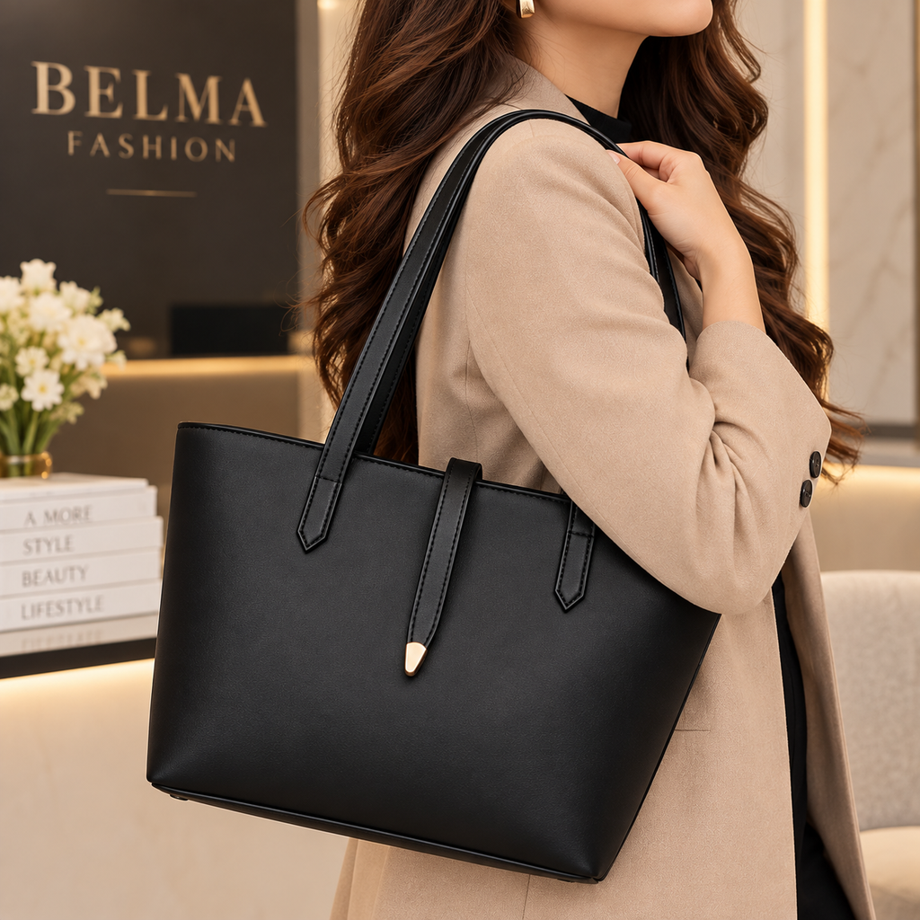 Women's Leather Shoulder Bag - Black