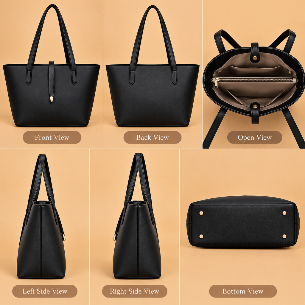 Women's Leather Shoulder Bag - Black