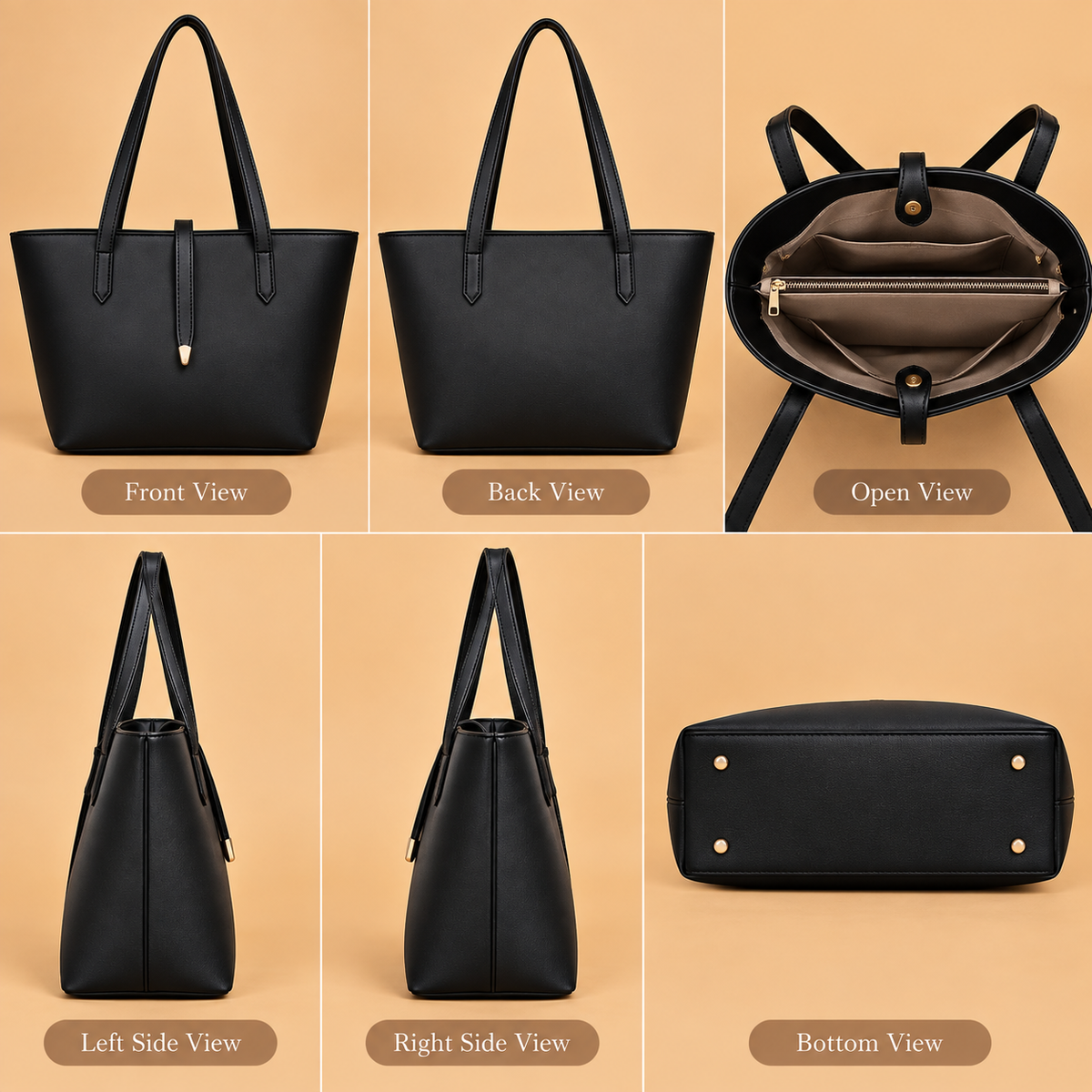 Women's Leather Shoulder Bag - Black