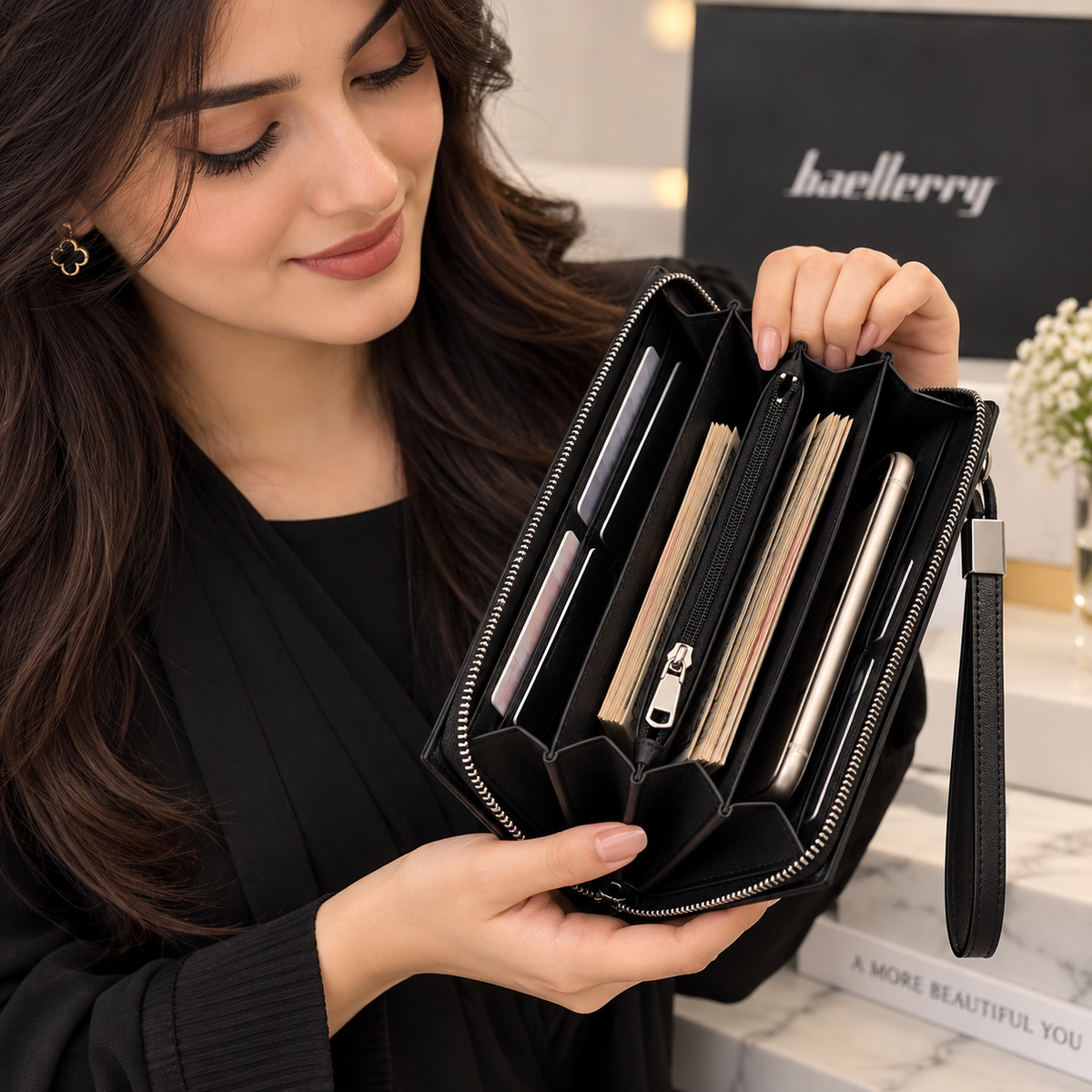 Formal PU Leather Clutch Bag for Women - Black