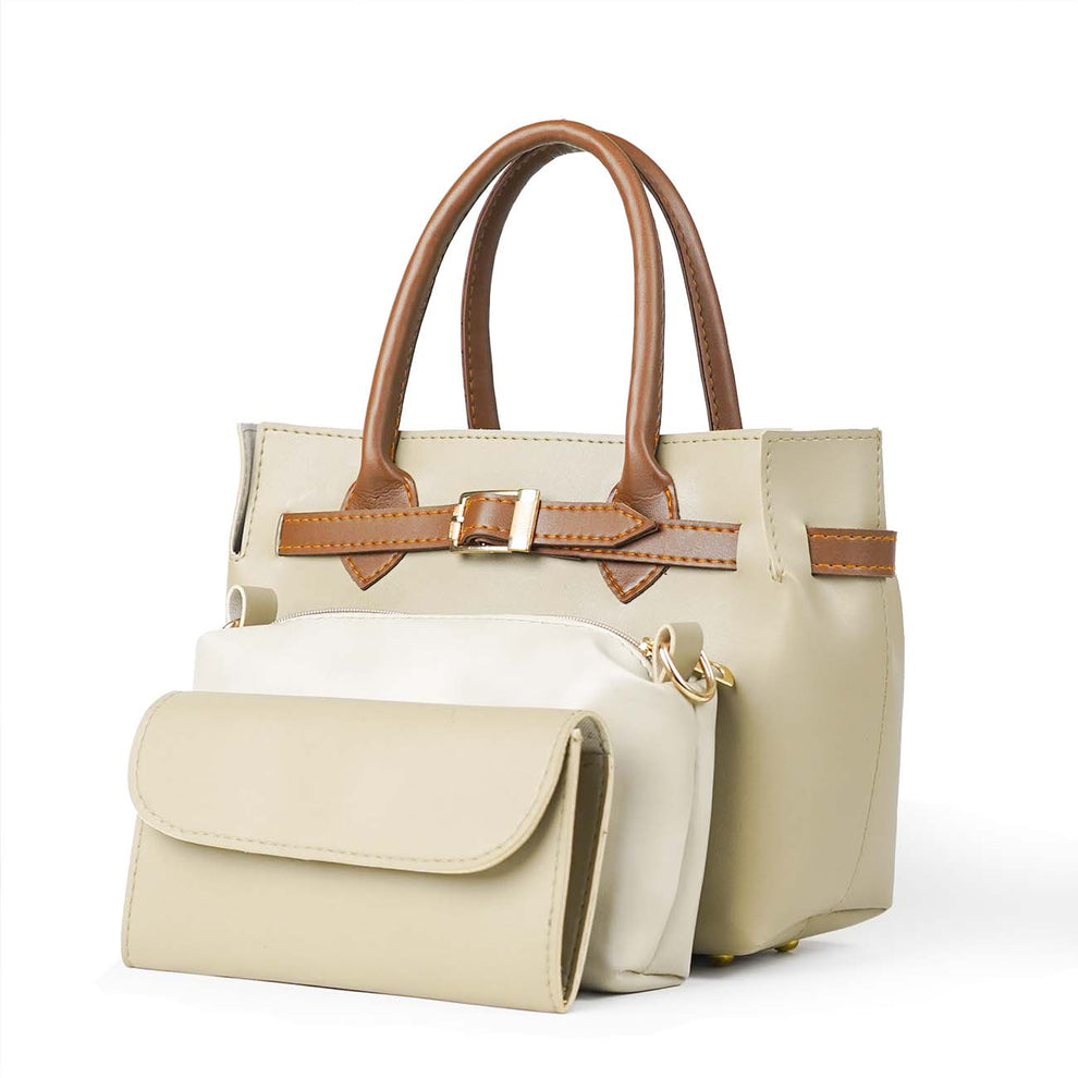 Women's 3-Piece Handbag Set – Handbag, Pouch, Clutch & Long Strap